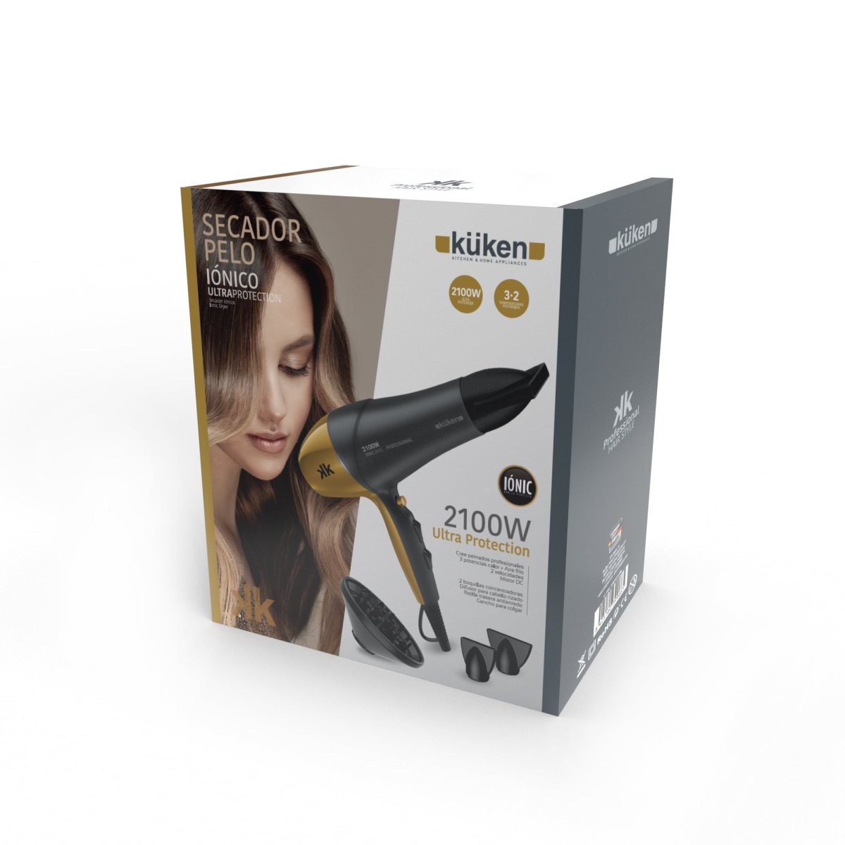 SECADOR DE CABELO PROFISSIONAL IÓNICO (2100W – CINZA/DOURADO) KÜKEN - Image 6