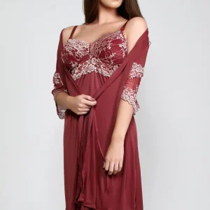 Jogo de Camisola de Amamentar com Robe Em Malha Fria Rihana Marsala – Kade
