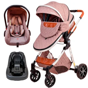 Carrinho De Bebê Ares Marrom Grená + Bebê Conforto Aconchego Marrom + Base – Passear