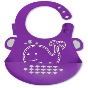 Babador Em Silicone com Cata Migalhas Baleia Lilás – Marcus & Marcus