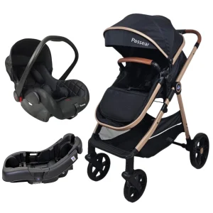 Carrinho De Bebê Apolo Preto + Bebê Conforto Preto + Base – Passear