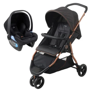 Carrinho CR3 Gray Cobre + Bebê Conforto Materna Lounge Preto – Burigotto
