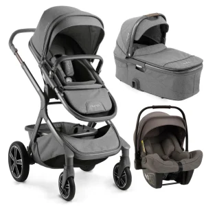 Carrinho + Moisés Demi Grow Cinza Threade + Bebe Conforto Pipa Cinza Thunder – Nuna