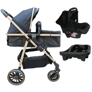 Carrinho Move 3 em 1 Preto Golden + Bebê Conforto Nina Preto + Base – Passear