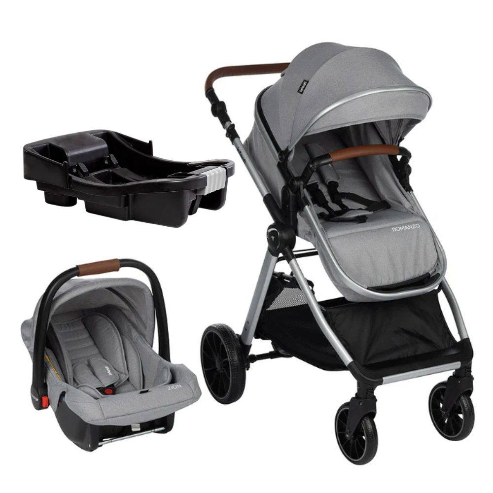 Carrinho Travel System Romanzo Duo Cinza Granizo + Base Zion – Infanti