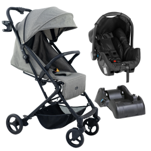 Carrinho Kira Cinza + Bebê Conforto Grid + Base – Galzerano