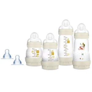 Kit 4 Mamadeiras Easy Start Anticólica Marfim Raposa e 2 Bicos Adicionais – Mam