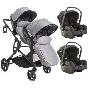 Carrinho Para Gêmeos Cinza Pair + 2 Bebês Conforto – Kiddo