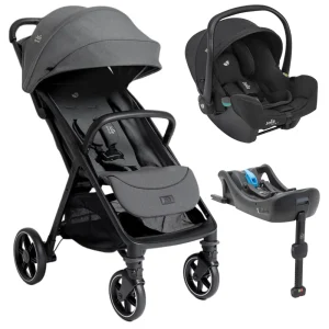 Carrinho de Bebê Parcel LX Chumbo Ebony + Bebê Conforto I-Snug Preto Raven + Base Isofix – Joie