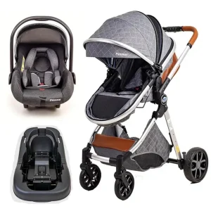 Carrinho De Bebê Ares Cinza + Bebê Conforto Aconchego Cinza + Base – Passear