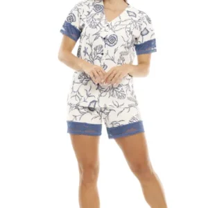 Pijama Americano Curto Em Algodão Estampado  – Vily