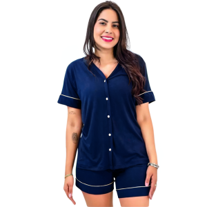 Pijama Americano Modal Com Short Azul Marinho – Bello Sonhos