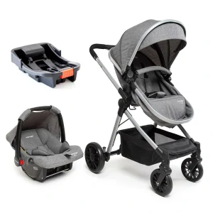 Carrinho Prestige Cinza Melange + Bebê Conforto Beta + Base – Voyage