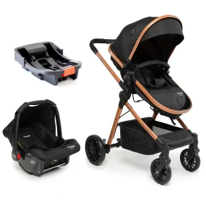 Carrinho Prestige Preto Terracota + Bebê Conforto Beta + Base – Voyage