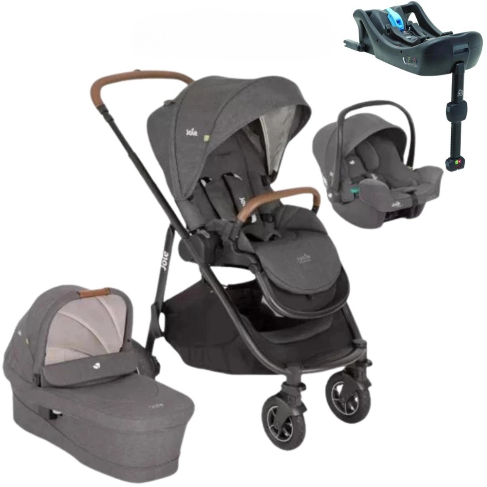Carrinho de Bebê Versatrax Trio Cycle Shell Gray + Bebê Conforto + Moisés + Base Isofix – Joie